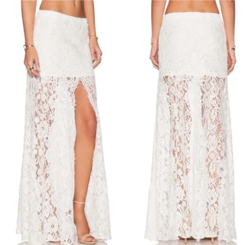 Alexis White Lace Maxi Skirt with Front Slit